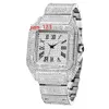 Missfox Ice Out Ultra cienkie wodoodporne zegar hip -hopowy kroplowanie kwadratowe pełne diamentowe męskie zegarki srebrne zegarki
