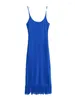 Casual Dresses Spaghetti Strap Sparkle Maxi Dress Women Elegant Blue Sleeveless Tassels Hems Long Fashion Sexy Party Club