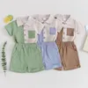 Clothing Sets Fashion Contrast Color Toddler Boy Clothes Set Summer Short Sleeve Button Shirt With Elastic Waist Shorts 2Pcs Kid Infant