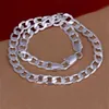 Tung 66g 12mm platt sidled halsband män sterling silver halsband stsn202 hela mode 925 silverkedjor halsband fabrik di283z