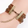 Brazalete para regalo de fiesta Unisex Mars, joyería grande de moda Steampunk para mujer, pulsera de cuero marrón multicapa