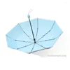 Şemsiye 8 Kaburga Titanyum Gümüş Seyahat Yağmur Güneşi Tam Otomatik 3 Katlanır Erkekler Kadın Çocuklar Çok Renkli Rüzgar Geçirmez Şemsiye UPF