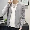 Pulls pour hommes Vêtements col en V bleu grande taille pull en tricot mâle couleur unie cardigan cardigan style coréen maletry chauffé x vieux a