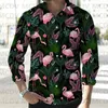 Camisas casuais masculinas Flamingo Parrot 3D impresso camisa de manga comprida botão para baixo lapela masculina primavera