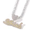 Custom Name Letter Pendant Heart Buckle Iced Out White Pink CZ Letters Necklace Tennis Chain Hiphop Jewelry2345
