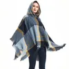 Moda Cashmere Donna Plaid Stampa Nappa Poncho Sciarpa con cappuccio Inverno Caldo Scialle Avvolgere Donna lavorata a maglia calda Morbida e spessa Coperta 231229