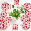 Dinnerware Sets 96 Pieces Valentine's Day Tableware Set Pink Flower Party Supplies Valentine Paper Plates Decoration