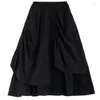 Skirts Japanese Korea Style Patchwork Folds High Waist Dark Black Chic GIrl Lady Spring Casual Street Fashion Women Autumn Skirt