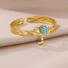 Bangle Blue Natural Stone Paraply Style Open Stainless Steel Gold Color Hollow Designer Armband Luxury Arm Marockan Jewelry