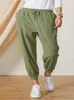 Women's Pants Cotton Linen Sweatpants Women 2024 Fashion Vintage Lace Up Elastic Waist Harem Chic Casual High Solid