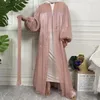 Ethnic Clothing Shiny Silk Satin Open Abaya Kimono Kaftan Lantern Sleeves Cardigan Muslim Hijab Dress Saudi Abayas For Women Dubai Turkey