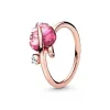 Bagues à breloques authentiques pour femmes, série en or rose, bague exquise