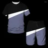 Men's Tracksuits Summer Sportswear Patchwork Color O-Neck T-Shirt Set Fashion And Shorts Sports Suit Men