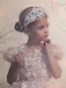 Robes de fille rose clair Applique Tulle perles robe à fleurs pour mariage à manches courtes enfant première fête d'anniversaire eucharistique