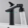 Robinets d'évier de salle de bains, mitigeur rotatif à 360 degrés, robinet de lavabo noir mat avec 2 modes de pulvérisation, ménage et froid