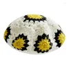 Berets Korean Handmade Crochet Flower Knitted Beret Women's Autumn And Winter Retro Sweet Warm Hollow Girl Painter Hat Boina Casquette