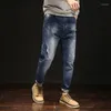 Herr jeans plus storlek 32-48 män jogger vår sommar höst vinter mode casual elastisk dragning midja lösa denim harem byxor