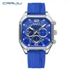 Armbandsur Crrju Square Watch Men's Silicone Strap Six Hands Business Casual Boys