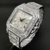 MISSFOX Ice Out Ultra mince étanche Hip Hop horloge livraison directe carré plein diamant hommes montres en argent