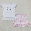 Ensembles de vêtements en gros enfants Pâques ensemble enfant en bas âge bleu manches courtes coton polo rayures shorts enfants printemps bébé garçon tenue