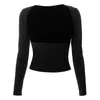 T-shirts Femmes Top Casual Streetwear Bodycon Mode Solide Basic T-shirts Femme Dos Nu Sexy Noir Femmes Automne Manches Longues Crop