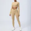 Active Sets Open Back Gym Set Women Sportwear Long Sleeve Yoga Clothing Fitness Padded Crop Top V Waist Leggings 2Piece Workout Sports Suits