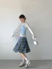 Skirts Cotton Retro Cute Scottish Pleated Skirt Slimming Korean Stly High Waist A-Line Blue Plaid Fresh Vintage Y2k Ching