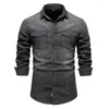 Camicie casual da uomo 2024 Monopetto in cotone a maniche lunghe Business Fashion Solid Shirt Giacche Denim a righe per uomo