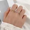 Klusterringar 2 st/set mode sweet heart ihålig justerbar ring för kvinnor enkel ren stil trendiga flickor smycken 17mm (USA: s storlek 6.5)