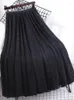 Юбки женские длинные плиссированные юбки эластичные с высокой талией белые трапециевидные корейские тонкие миди элегантные кружевные ажурные черные Faldas P512