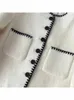 Giacche da donna Donna 2023 Moda con tasche Cucito Decorazione Cappotto di lana Vintage Manica lunga Abbottonatura Capispalla femminile Chic Overshirt