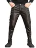 Pantalons pour hommes Skinny Biker Cuir Mens Faux Pantalon Stage Club Wear Zipper Rivet décoratif