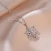 Hänge halsband glänsande söt roterbar zirkon snöblomma för kvinnor flickor silver färg rostfritt stål kedja tillbehör gåvor