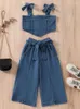 Clothing Sets 2023 Summer 2 Piece Set Kids Clothes Denim Co-ord Jeans Tracksuits Wash Blue Vintage Acubi Children Trousers For Girls 1-7Y