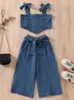 Ensembles de vêtements 2023 Été 2 pièces Ensemble Vêtements pour enfants Denim Co-ord Jeans Survêtements Wash Blue Vintage Acubi Pantalons pour enfants pour filles 1-7 ans