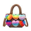 Sacs de soirée Sacs à main pour femmes en peluche douce mignonne colorée coeur de pêche arc-en-ciel amour épaule et bandoulière filles rayures verticales automne