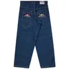 Jeans pour hommes Y2K Mignon Alien Broderie Motif Imprimer Pantalon Cargo Hommes Lâche Droite Large Jambe Simple Mode Bleu