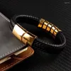 Bracelet mode noir tressé en cuir véritable hommes bracelet bracelet en acier inoxydable Punk mâle bracelet bijoux Gi