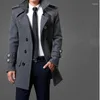 Men's Trench Coats Autumn Winter Solid Men Coat Fashion Double Breasted Windbreaker Jacket With Belt Lapel Overcoat Parka