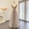 Vestidos de fiesta Sapmae con cuello en V con cuentas y lentejuelas una línea de tren con cremallera hasta vestido de fiesta elegante vestido de noche formal para mujer