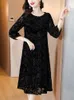 Vestidos casuais 2023 coreano vintage hepburn vestido longo outono inverno preto seda reunindo gancho flor oco mulheres luxo elegante vestidos