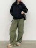 Women Cargo Pants Casual Vintage Drawstring Tech Joggers Sweatpants Hip Hop Streetwear Beige Baggy Trousers Pant