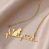 14K Yellow Gold Necklace For Women Cat Heartbeat Pendant Necklaces Vintage Waterproof Jewelry Cute Animal Accessories Free G 657
