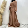 Ethnic Clothing Simple Abaya Zipper Belt Muslim Dress Turkey Ramadan Eid Islam Clothes Elastic Sleeve Abayas For Women Dubai Kaftan Hijab