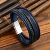 Bangle Fashion Genuine Leather Handmade Feather Multi-Rope Bracelet For Men Trendy Magnetic Clasp Jewelry Accessory