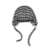 Berets 2023 Fashion Knitted Mohair Trapper Hat For Women Men Black White Stripe Winter Knit Earflap Beanie Woman Crochet Russian Bomber