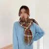 Fashion Imitation Cashmere Women Vintage Winter Sweet Plaid Scarf Warm Bandana Outdoor Casual Wild Female Tassel Long Wrap Shawl 231229