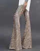 Kvinnors byxor Fashion for Women 2023 Glitter High midja Bell-Bottomed Colorblock Striped paljetter Casual Byxor Europe America America