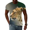 Herr t-skjortor 2023 sommar t-shirt djur cheetah 3d tryckt mode kort ärm topp mikro elastisk sport fitness