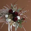 Wedding Flowers NZUK Romantic Burgundy Bouquets Artificial Silk Roses Bridal Cotton Europe Style Bouquet De Marie